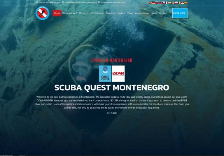 wordpress website for diving in montenegro