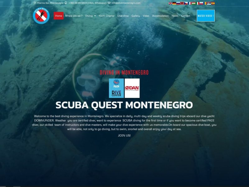 wordpress website for diving in montenegro
